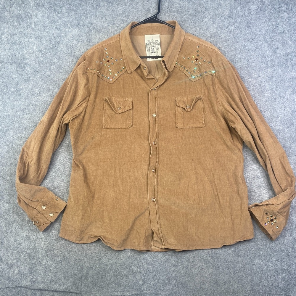 Artine Pearl Snap Corduroy Western Shirt Size Large USA Made Bling 80's 90's